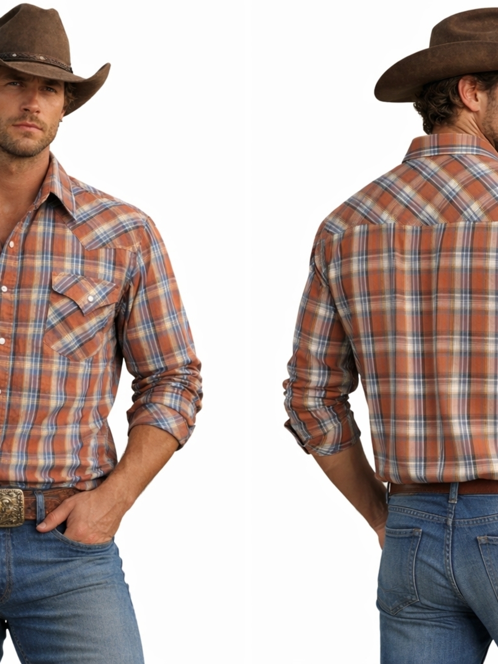 Ely Cattleman Pearl Snap Shirt Mens XL Brown Plaid Western Cowboy Shirt Glitter